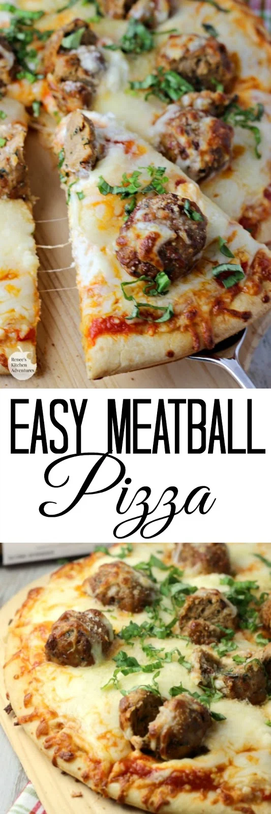 Easy Meatball Pizza | by Renee's Kitchen Adventures - Easy recipe for a delicious family-friendly three cheese meatball pizza #ad