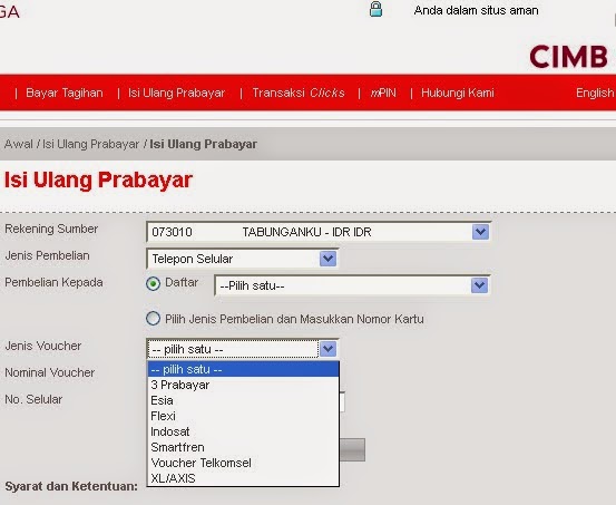 Info Lengkap Isi Ulang Pulsa Prabayar CIMB Niaga Click