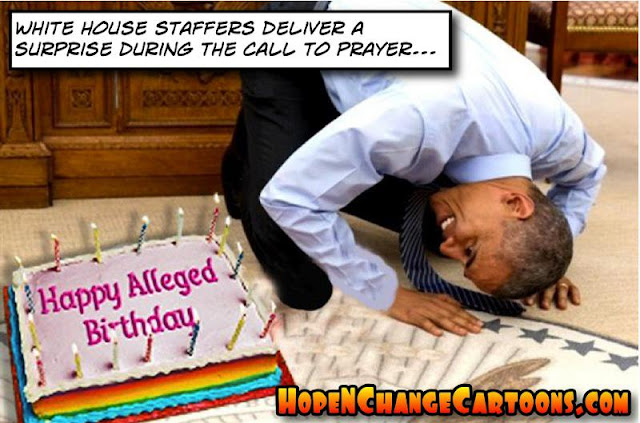 obama, obama jokes, political, humor, cartoon, conservative, hope n' change, hope and change, stilton jarlsberg, birthday, islam, cake
