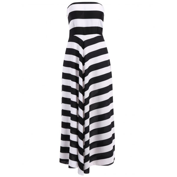 Strapless Color Block Maxi Dress