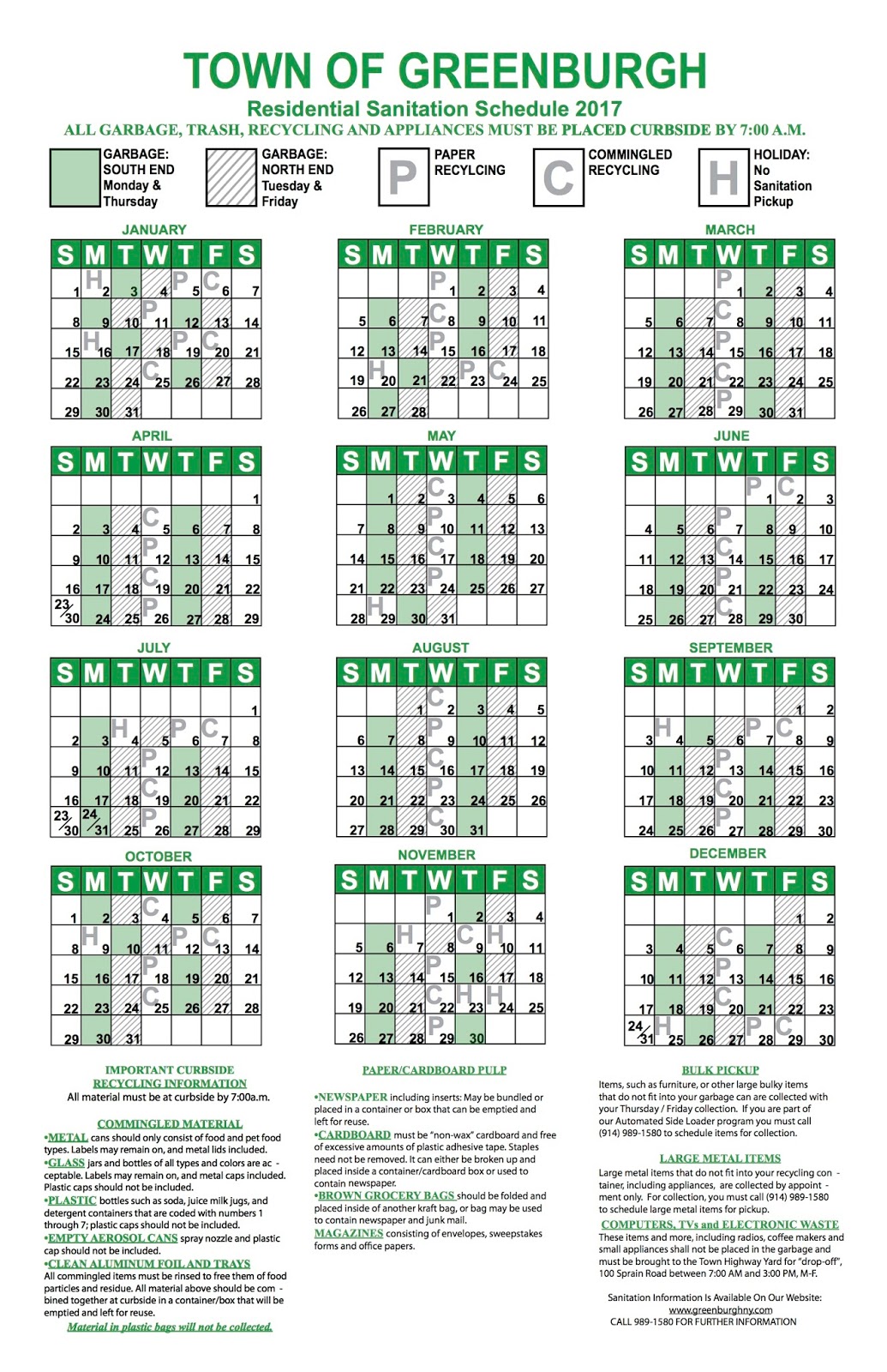 A Better Greenburgh: Sanitation Calendar Corrections