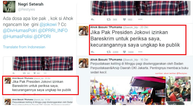 Gawat BAH ! AHOK Ancam Presiden Jokowi