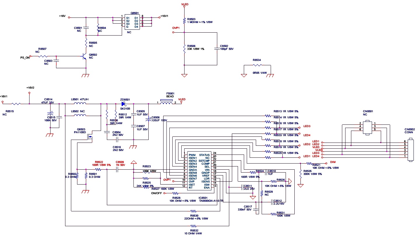 Electro help: AOC LE22H158 LED TV POWER and LED DRIVER SCHEMATIC