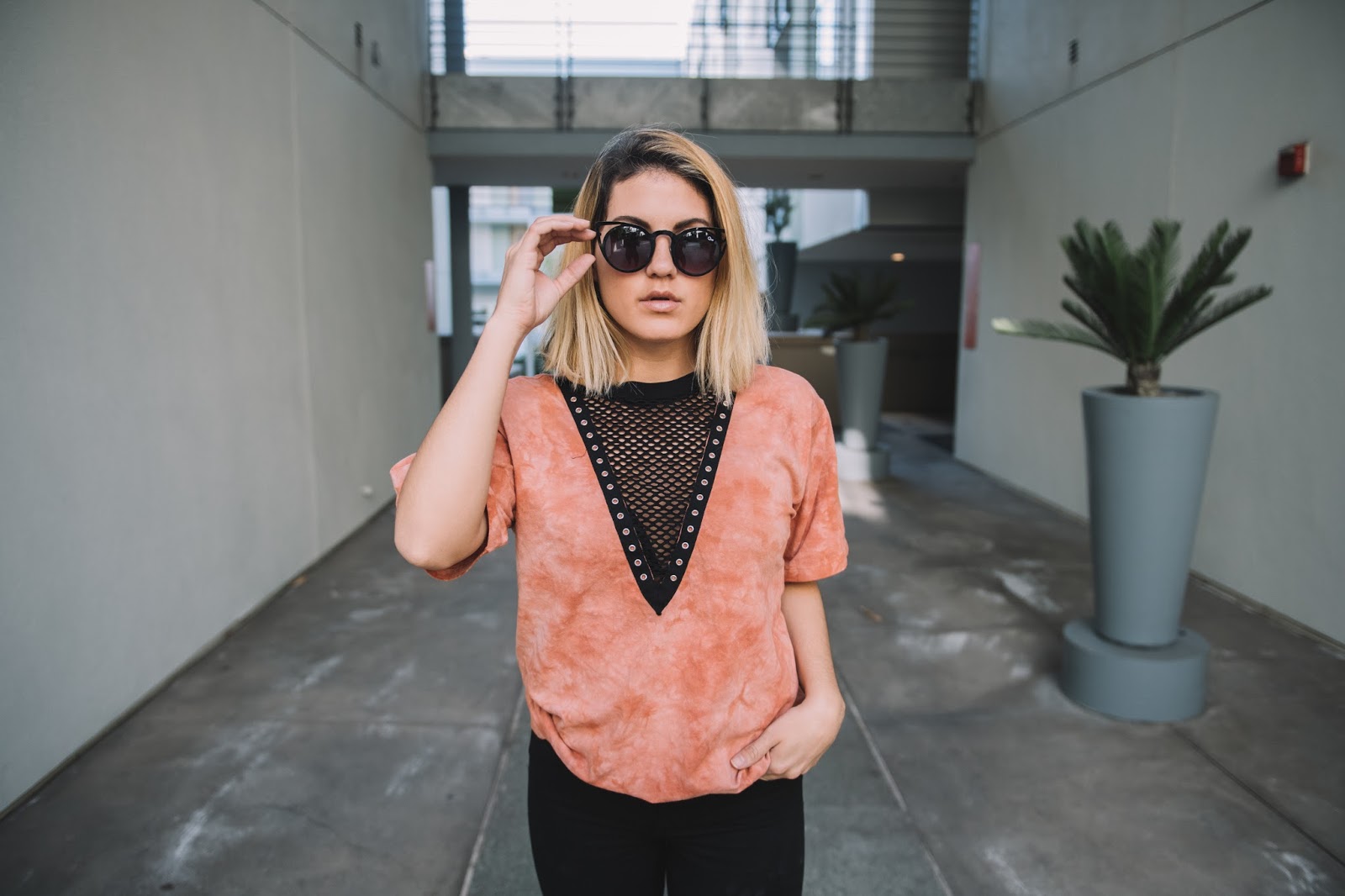 Forever 21 Crystal-Dye Plunging Tee