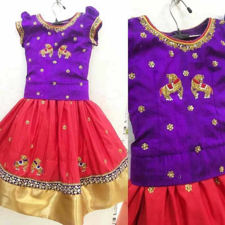 Red and Purple Party Wear Kids Lehenga - Indian Dresses