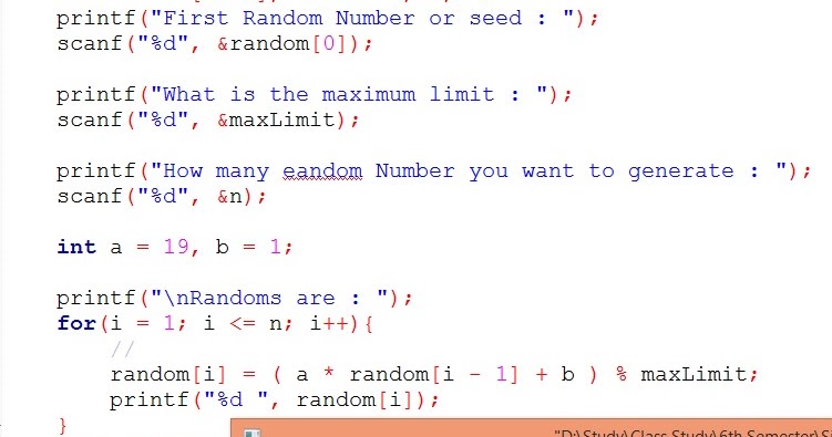 Residue Method's Code in C and MatLab | Congruential Method Code ...