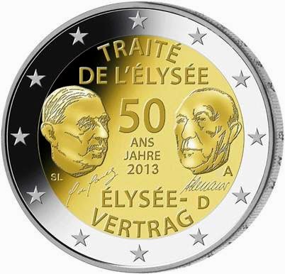 2 Euro Commemorative Coins Germany 2013, German-French Friendship Élysée Treaty