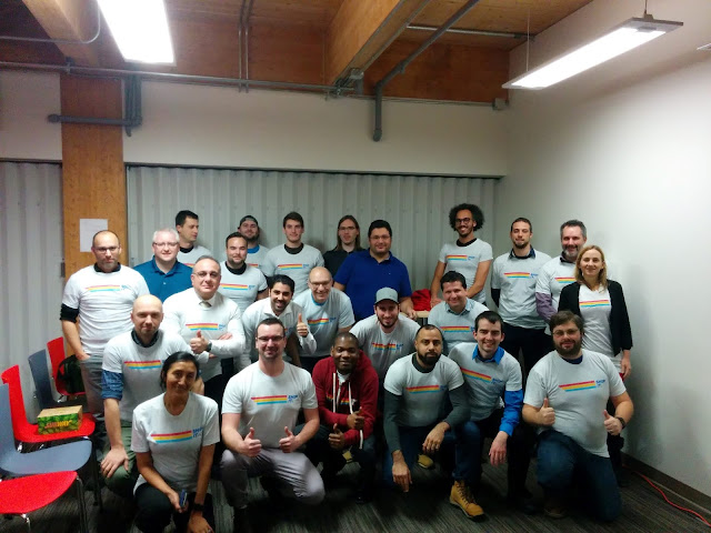 Photo of the participants wearing the Azure DevOps t-shirt.