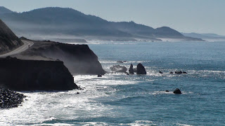 California Coast line, waves crashing in.