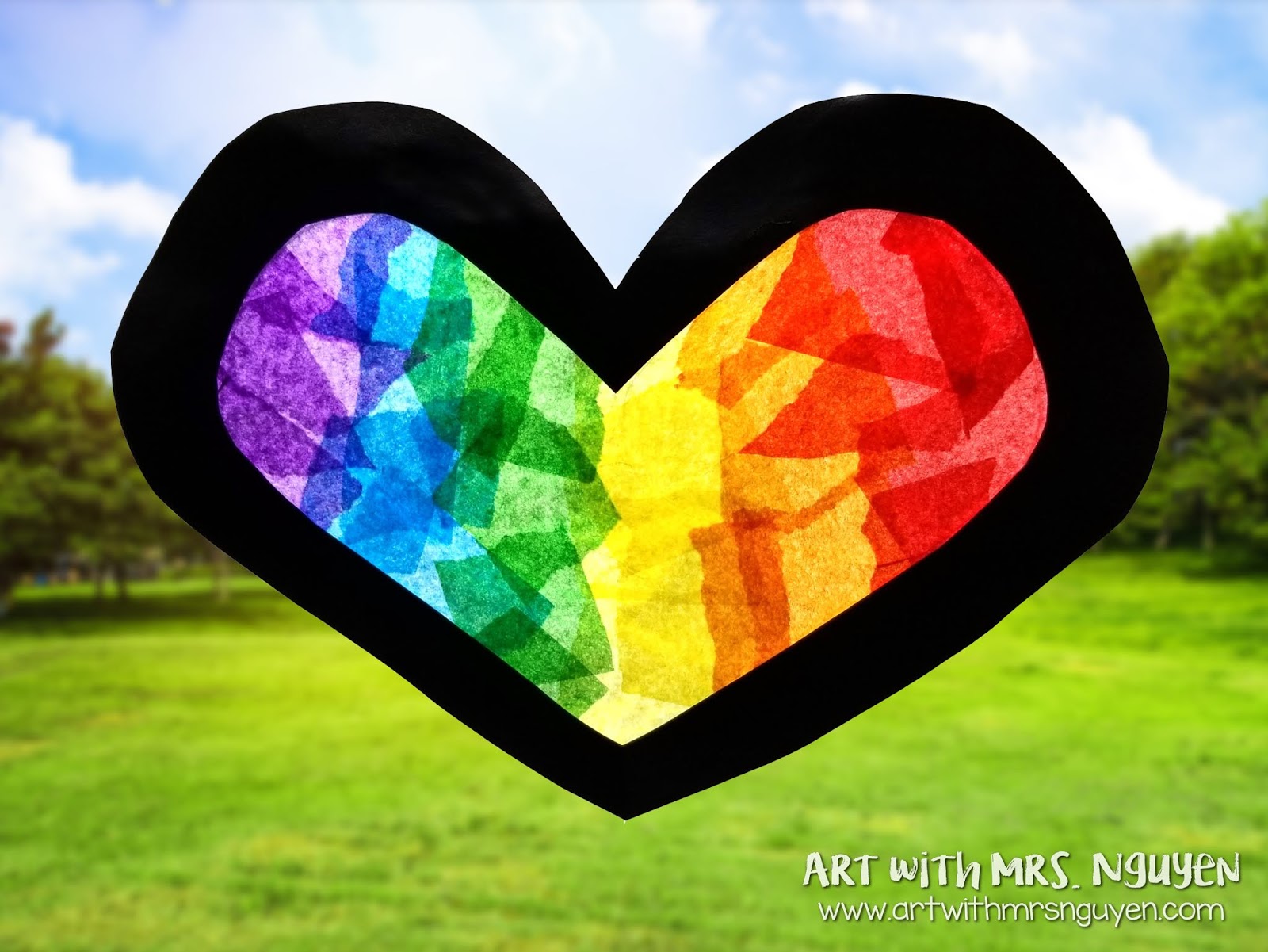 Tissue Paper 'Stained Glass' Hearts Art with Mrs. Nguyen