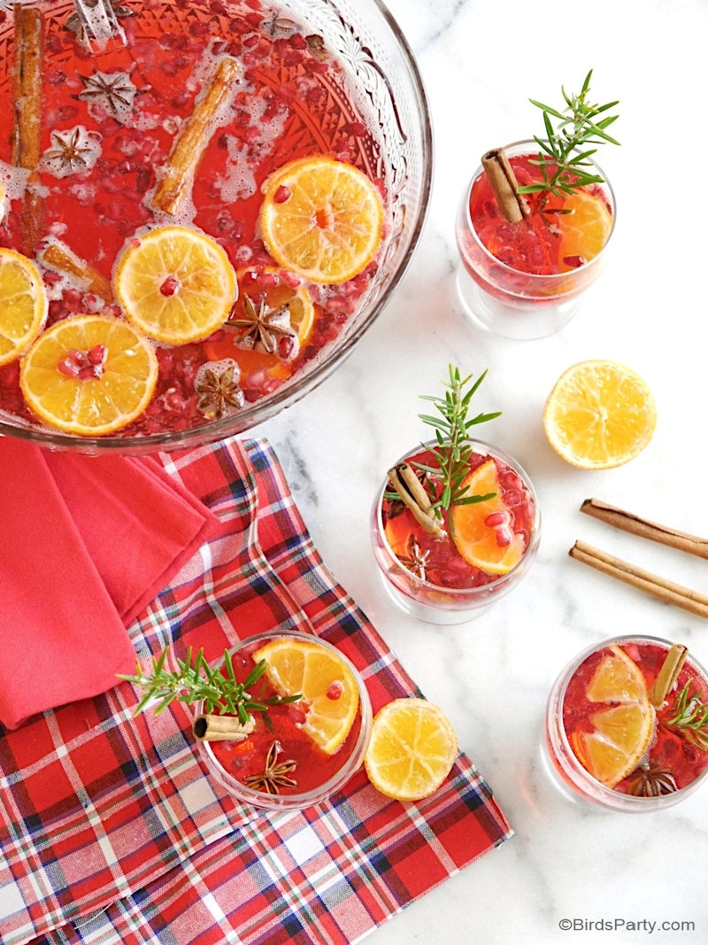 Cranberry Vodka Christmas Punch Recipe - a quick, easy and super delicious big-batch cocktail, perfect for serving a crowd during the holidays! by BirdsParty.com @birdsparty #cocktails #bigbatchcocktail #christmaspunch #holidaypunch #christmascocktail #cranberryrecipes #cranberrydrinks #cranberrycocktails