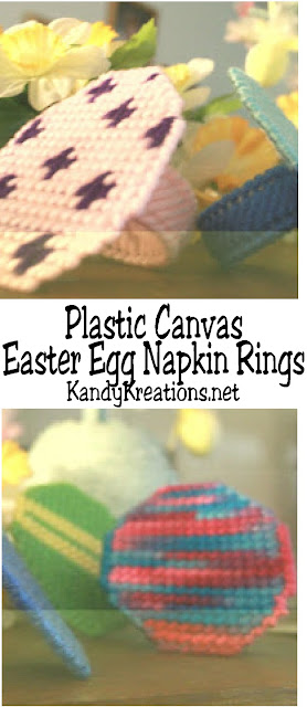 Create some fun and easy plastic canvas Easter egg napkin rings for your Easter table this year.  They are so simple and unique that you'll want to make a set for everyone's Easter basket!