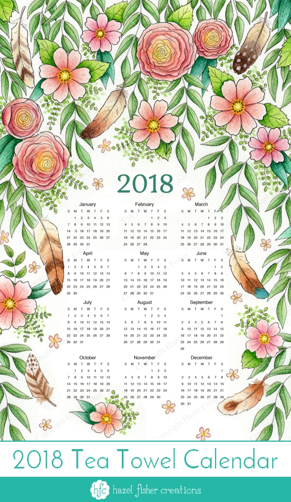 My entry to Spoonflower's tea towel calendar contest, Feathers and Flowers design by Hazel Fisher Creations My entry to Spoonflower's tea towel calendar contest, Feathers and Flowers design by Hazel Fisher Creations