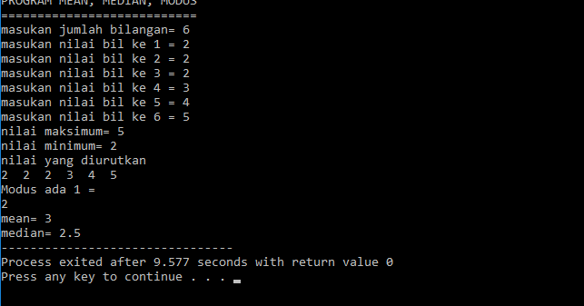Menghitung Mean, Median dan Modus : Program C++