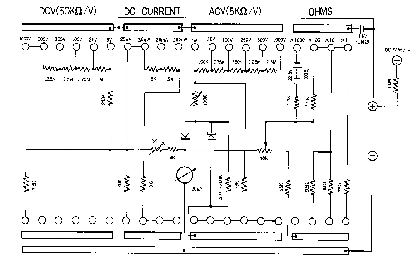 Electro help: SANWA 320-X - ANALOGUE MULTIMETER - SCHEMATIC DIAGRAM