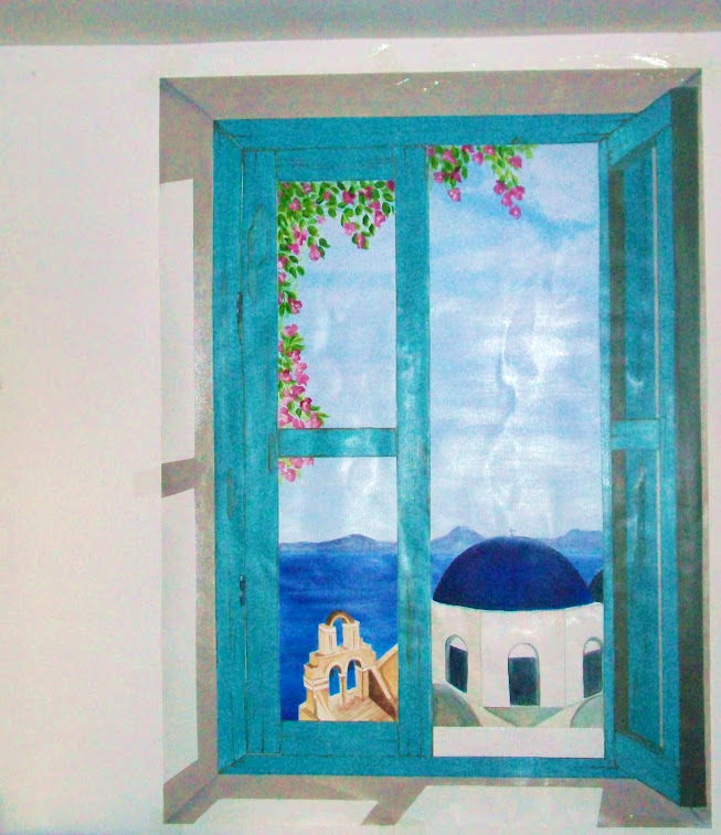 Finta finestra con sfondo Santorini