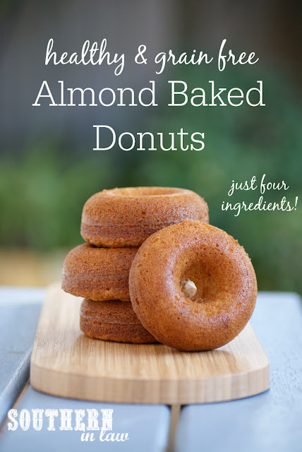 Easy Four Ingredient Grain Free Baked Donuts Recipe | healthy, low fat, gluten free, no butter, no oil, clean eating friendly, refined sugar free, dairy free, low calorie