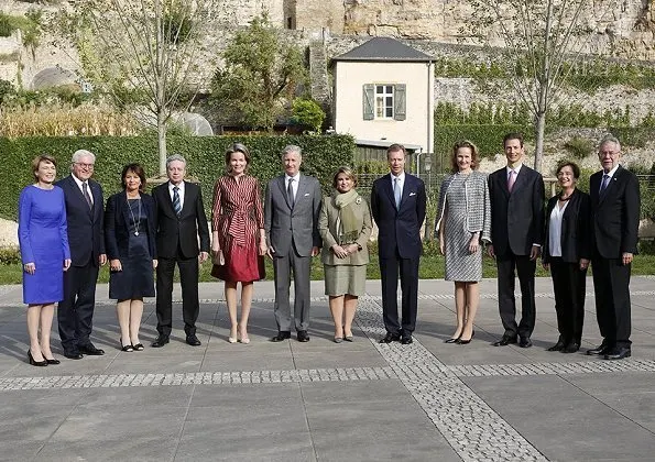 Queen Mathilde, Grand Duchess Maria Teresa and Hereditary Princess Sophie attend meeting at Neumunster Abbey in Luxembourg
