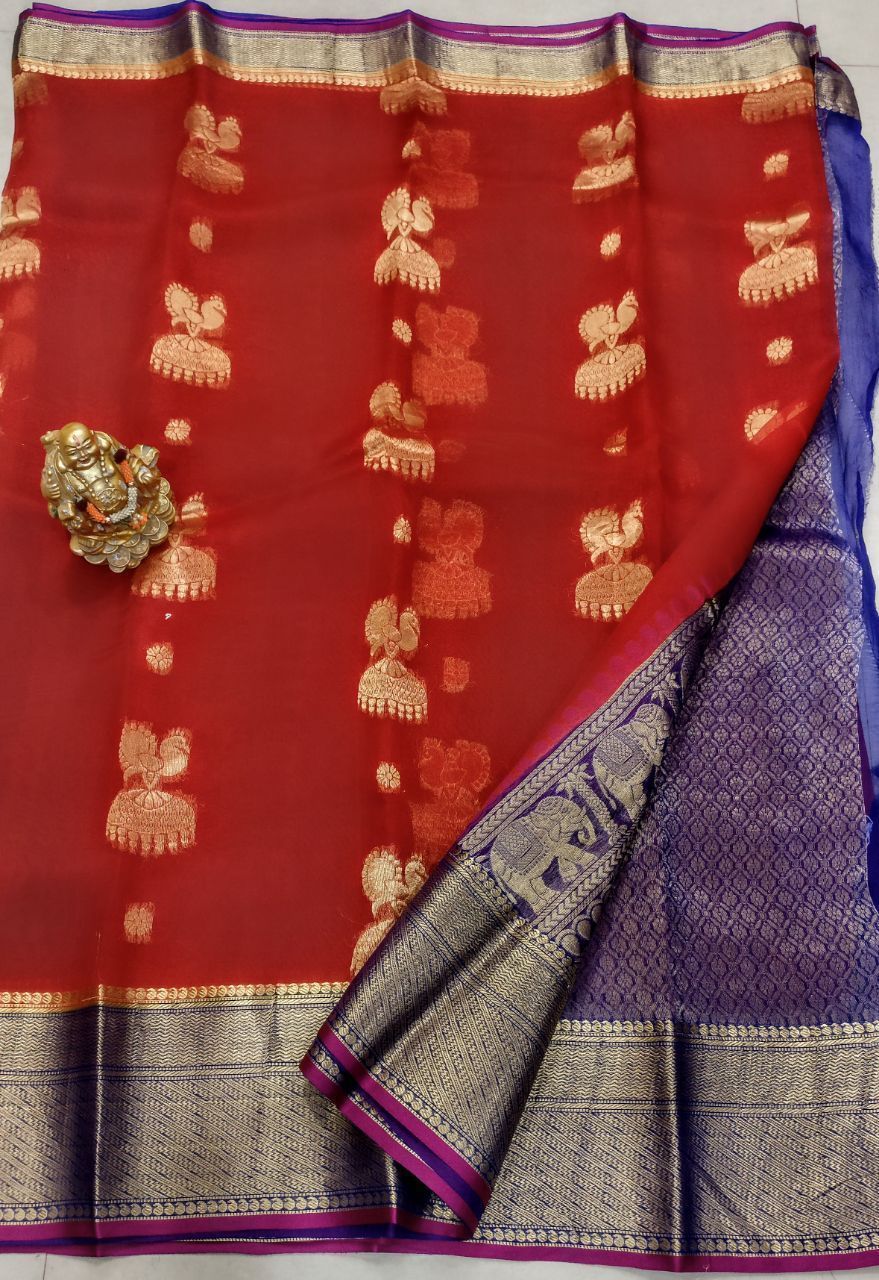Pure kanchi Organza sarees with contrast kanchi boder