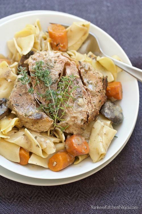 Creamy slow cooker pork and vegetables Yankee Kitchen Ninja
