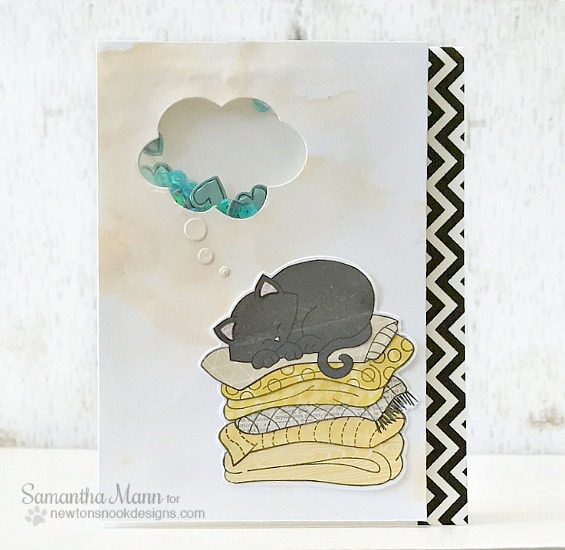Dreaming Cat Shaker Card by Samantha Mann | Newton's Naptime Stamp set by Newton's Nook designs