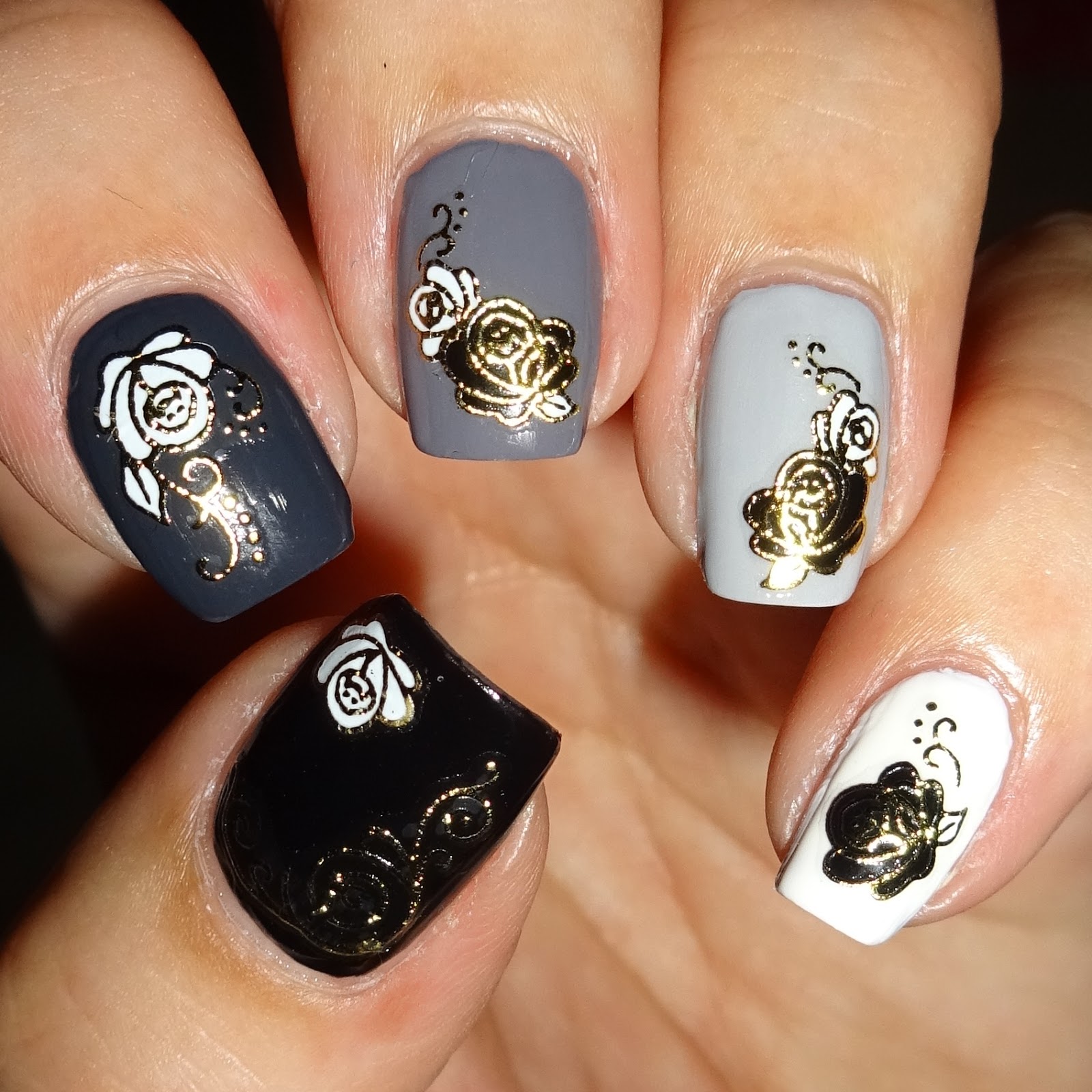 Wendy's Delights Elegant Black & White Rose Nail Stickers from Born