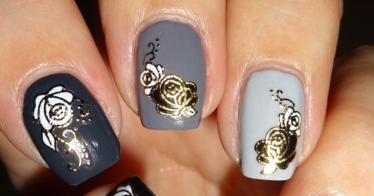 Black and White Rose Nail Design - wide 4