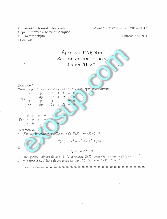 sujet des examens SMPC S1 FSJ v 1415