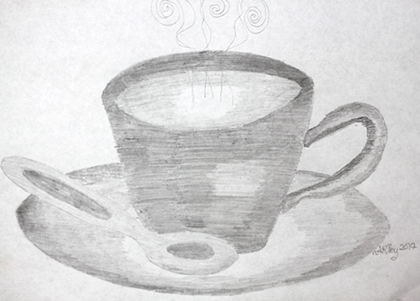 Pencil shading of teacup thread shading of a teacup