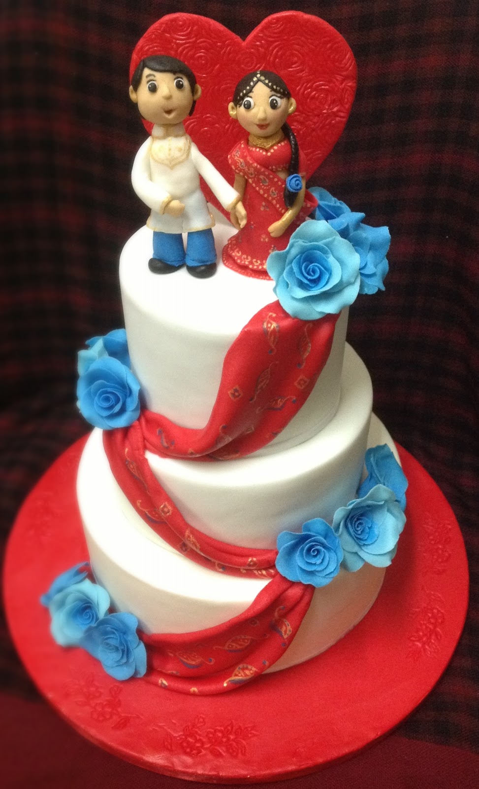 MND Wedding Cakes : Red & Blue Indian Engagement Cake