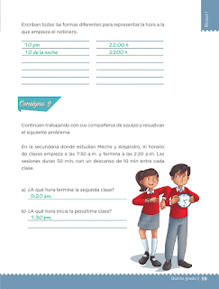 Respuestas Apoyo Primaria Desafíos matemáticos 5to grado Bloque I lección 15 ¿Mañana o noche?