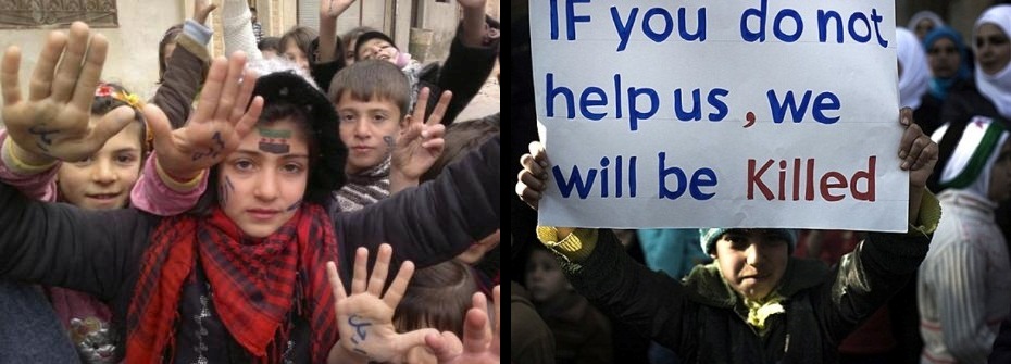 Niñas y niños pidiendo auxilio al mundo... (sin respuesta.) Al-Qsair, a 25 km. de Homs (Siria) 2012