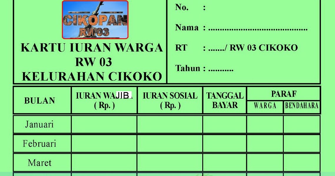 CIKOPAN86: Contoh Kartu Iuran Warga,Iuran Keamanan dan ...
