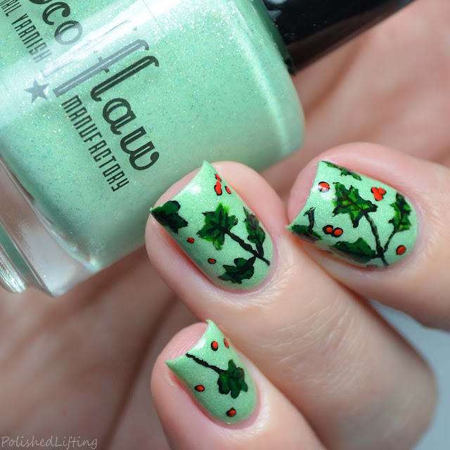 freehand holly nail art