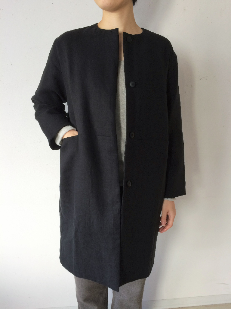 evam eva linen padding coat 中綿 ノーカラーコート