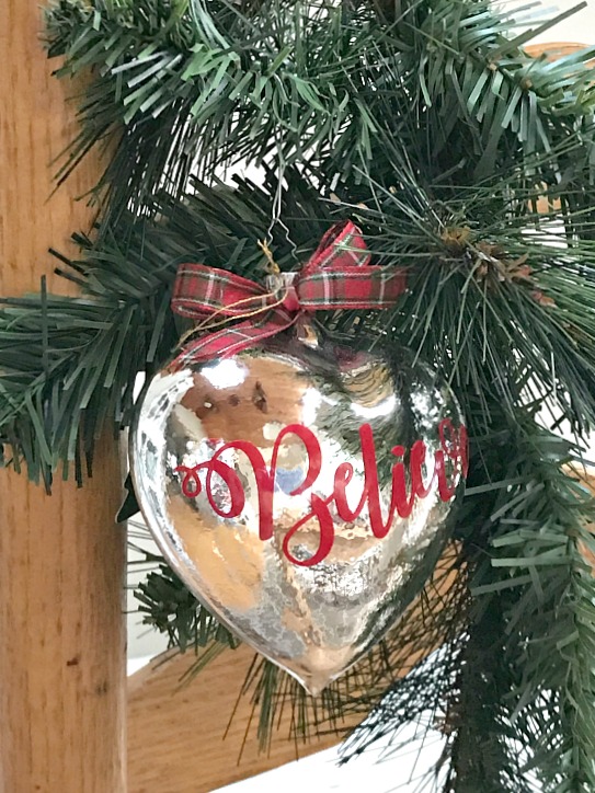 silver heart ornament with believe