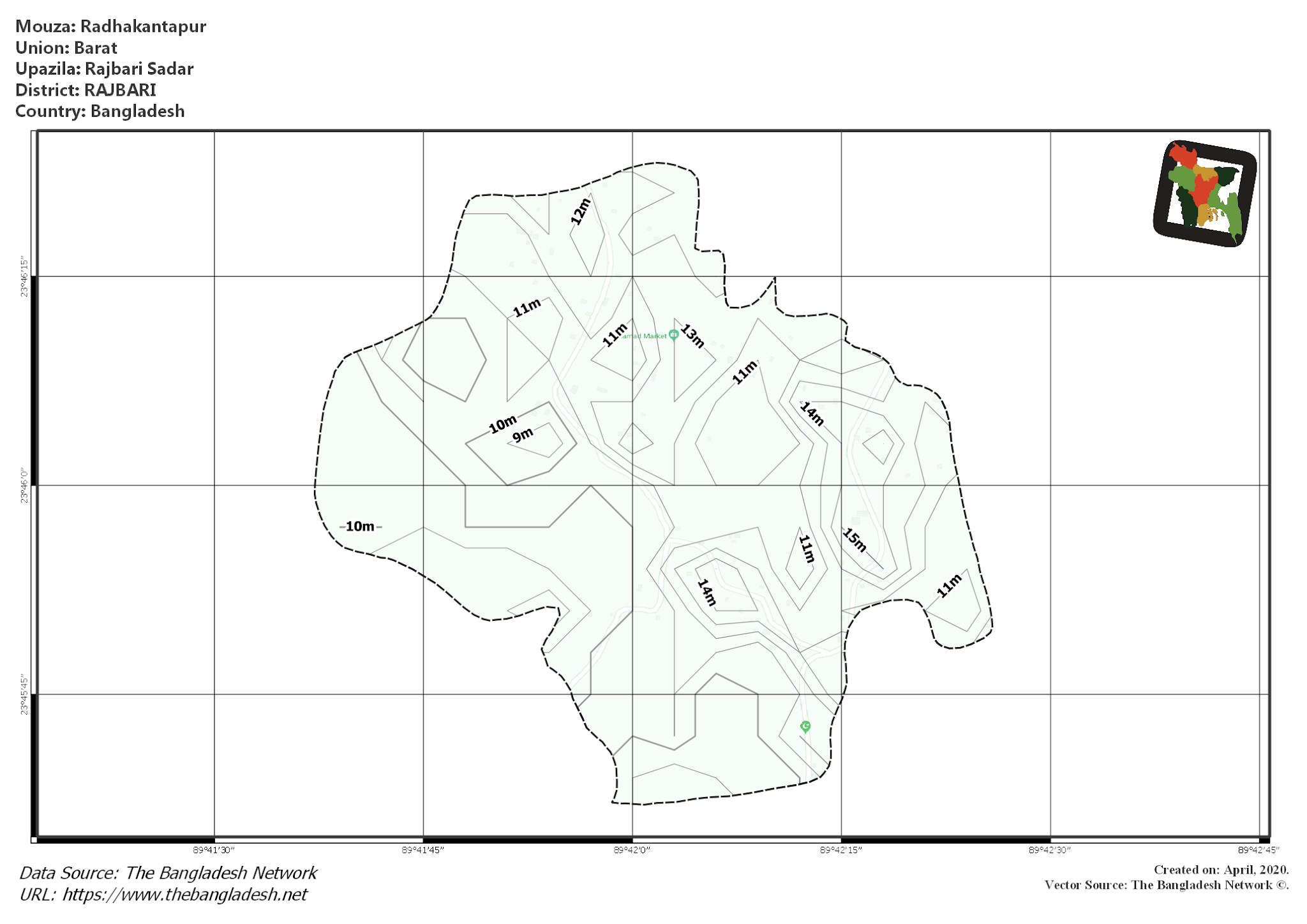 Map of Radhakantapur Mouza of Rajbari Sadar Upazila, RAJBARI, Bangladesh.