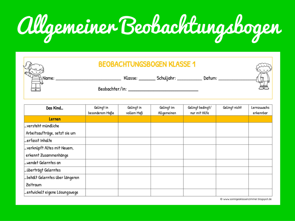 Sonniges Klassenzimmer: Allgemeiner Beobachtungsbogen