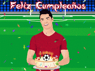 Gif de Feliz Cumpleaños fútbol Cristiano Ronaldo tarjetas con movimiento animadas