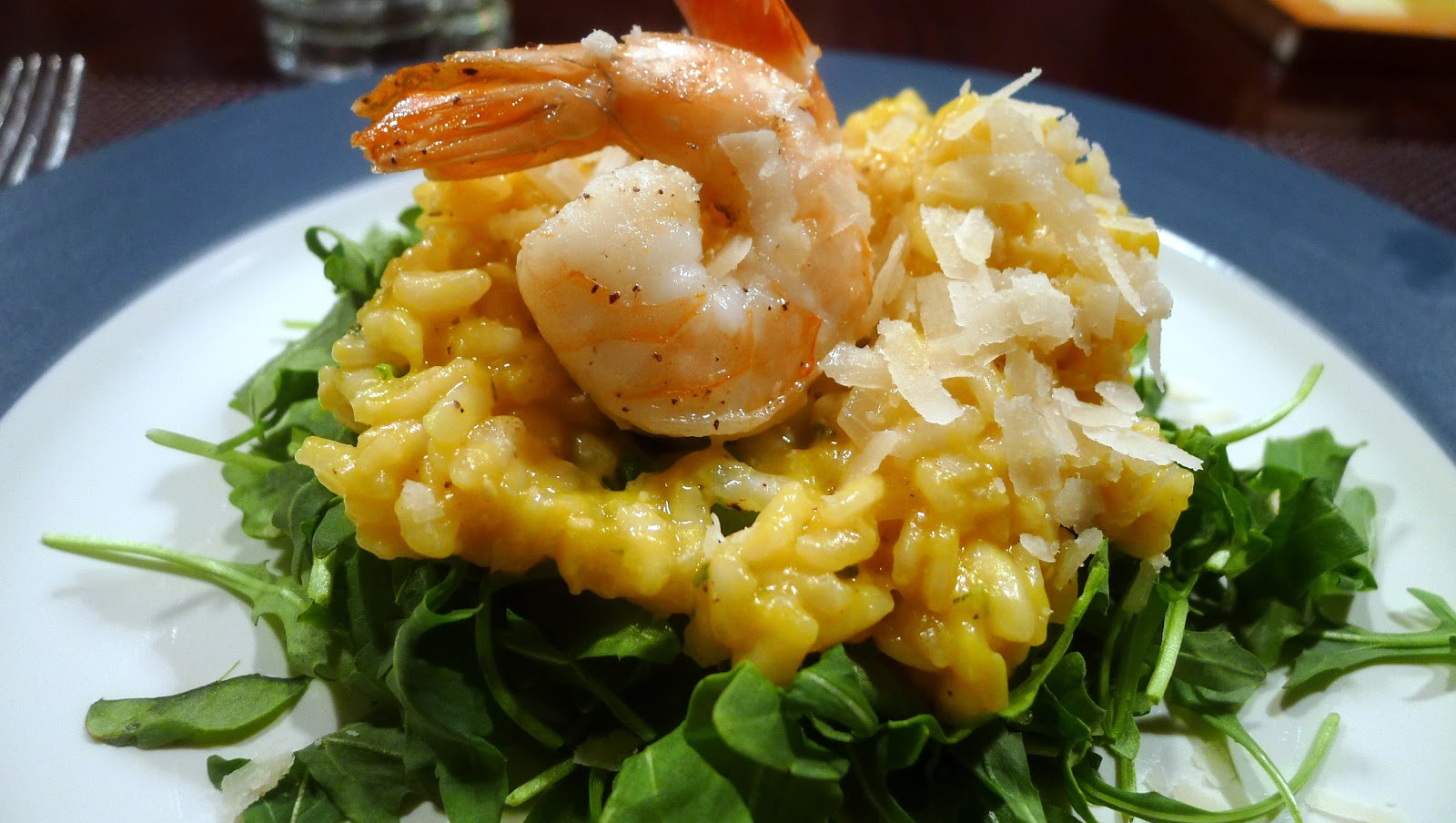newFOOD tuesdayz Roasted Butternut Squash Risotto with Grilled Shrimp and Arugula