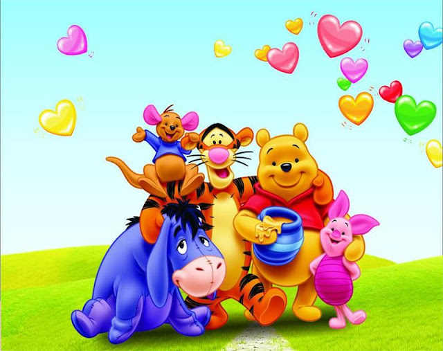 Winnie the Pooh wall mural 3d wallpaper children room bedroom cartoon hearts pink baby