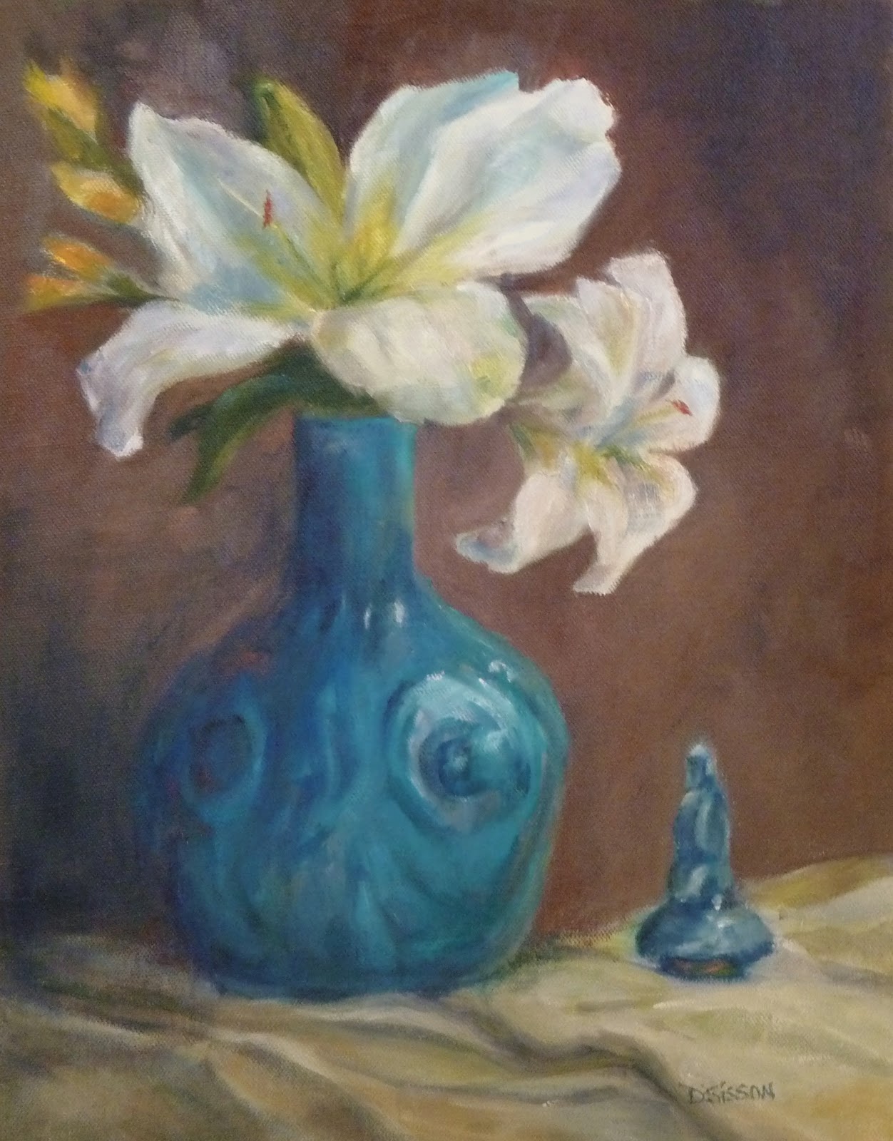 Daily Painting Projects White Lilies and Turquoise Oil Painting Art