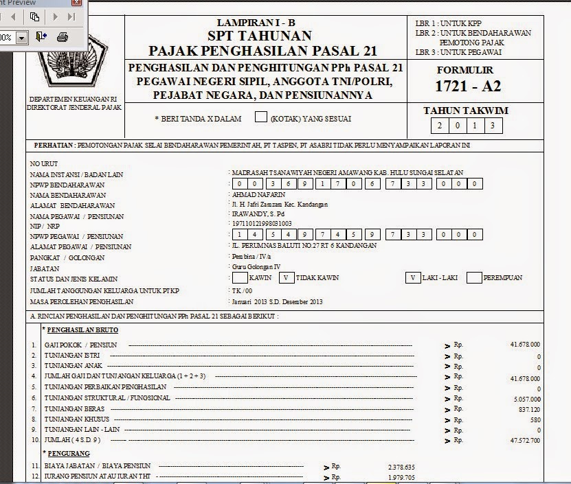 Mtsn Amawang Laporan Spt Tahunan Pribadi Dengan E Filing Tahun 2014