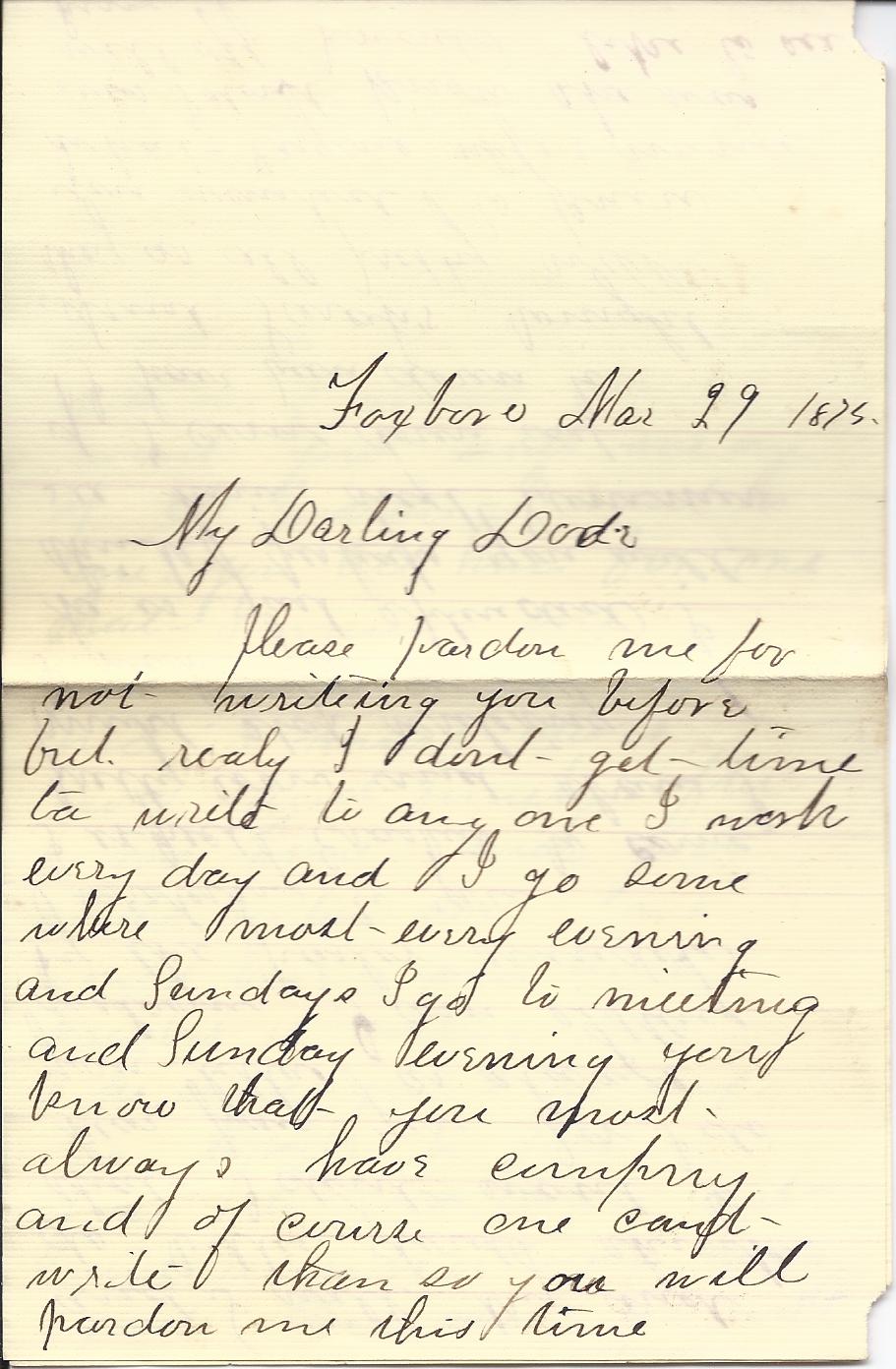 Heirlooms Reunited 1875 letter to Miss Dora Thompson at Dixfield, Maine