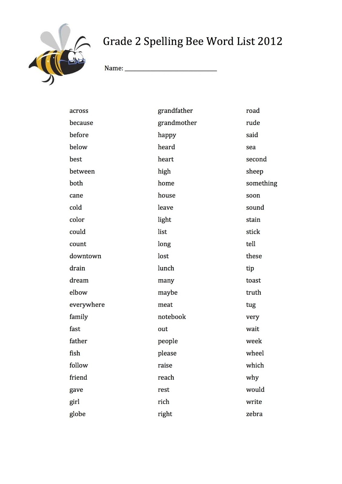 Spelling Words For 2nd Grade Spelling Bee