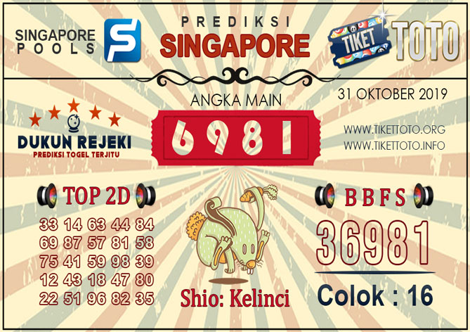 Prediksi Togel SINGAPORE TIKETTOTO 31 OKTOBER 2019