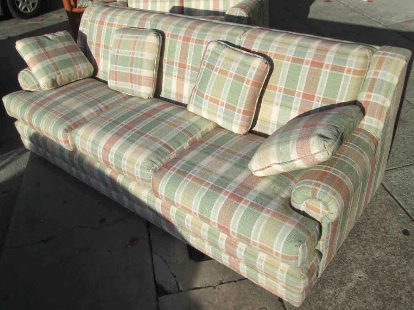 UHURU FURNITURE & COLLECTIBLES SOLD Plaid Sofa 95