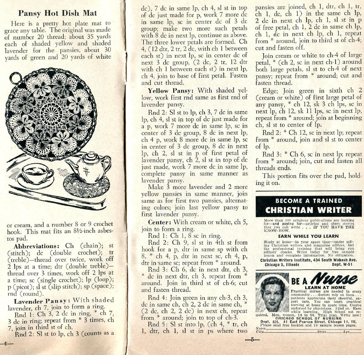 crocheted lace Crocheted Pansy Hot Dish Mat