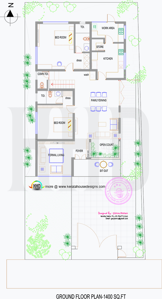 Floor Plan Of 2000 Sqft House In 65 Cent Land Kerala Home Design