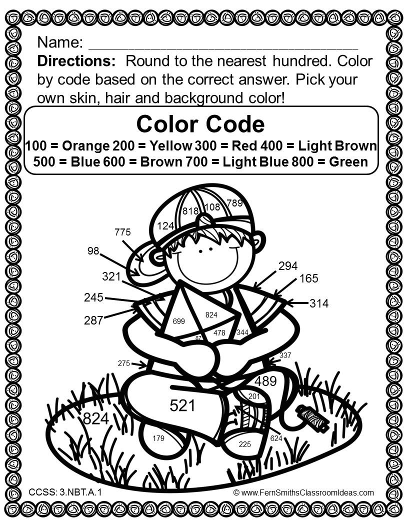 Rounding to the Nearest Ten or Hundred - Color Your Answers Printables 3.NBT.A.1
